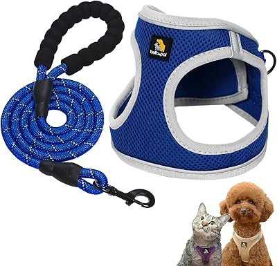 BELLA & PAL Dog Harness and Rope Lead Set XS Breathable Reflective Blue Grey