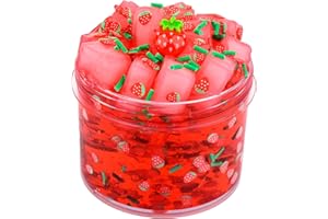 POAOWSIA Red Jelly Cube Crunchy Slime, Super Soft Clear Slime Toy with Cute Charms, Educational Stress Relief Toy, Gift Slime Party Favors for Girls and Boys, Birthday Gifts for Kids