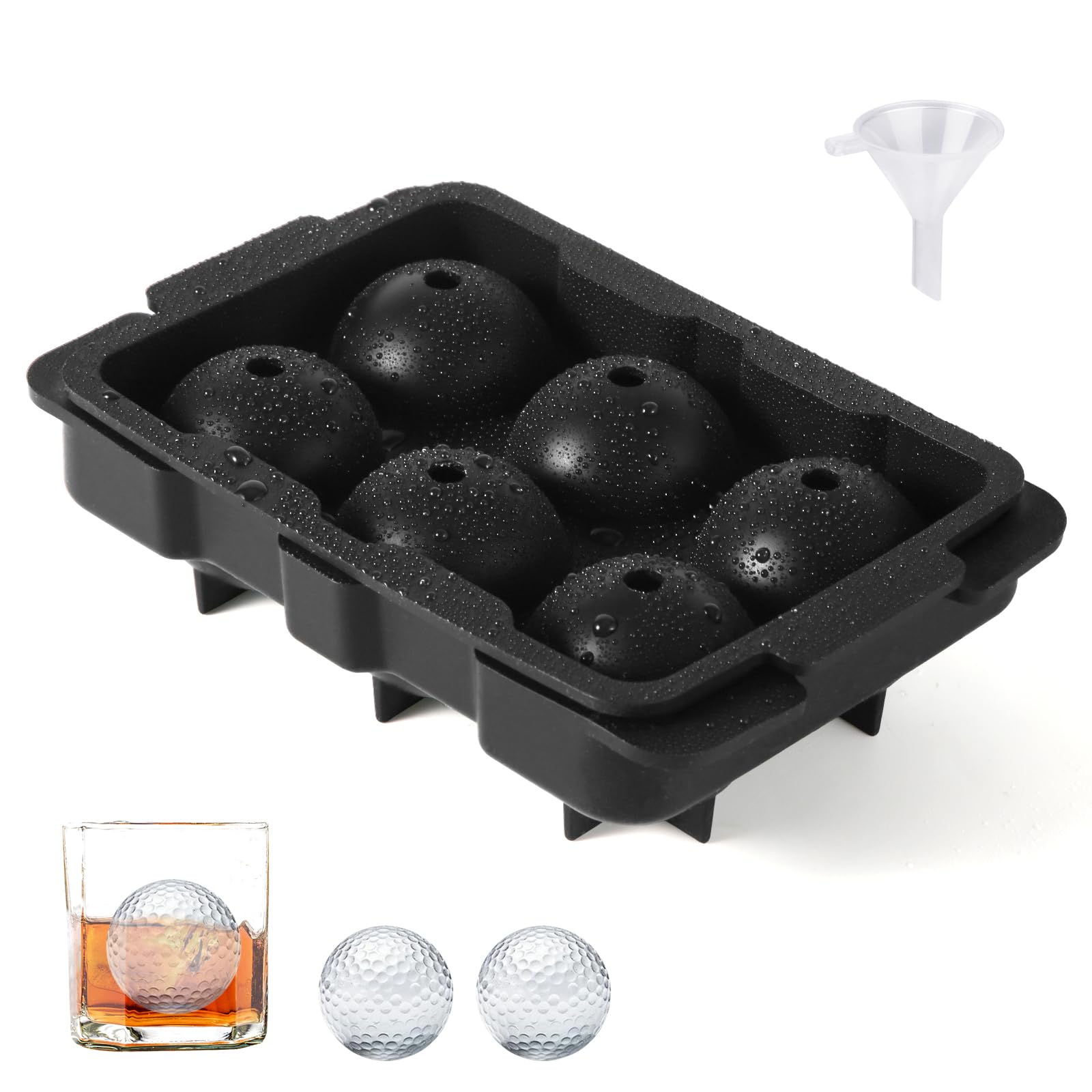Golf Ball Ice Maker, Sphere Ice Cube Maker Silicone Round Ice Ball Maker Can Make 6 Large Ice Balls Golf Gift for Cocktails Coffee Whiskey Lovers