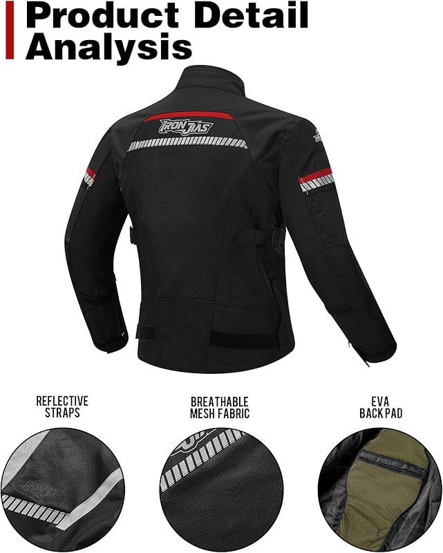 Motorradjacke, CE-konform, mit Protektoren, Sommer, reflektierend