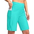 G Gradual Women's 9" Long Swim Board Shorts with Pockets High Waisted Knee Length Beach Swimming Shorts for Women with Liner