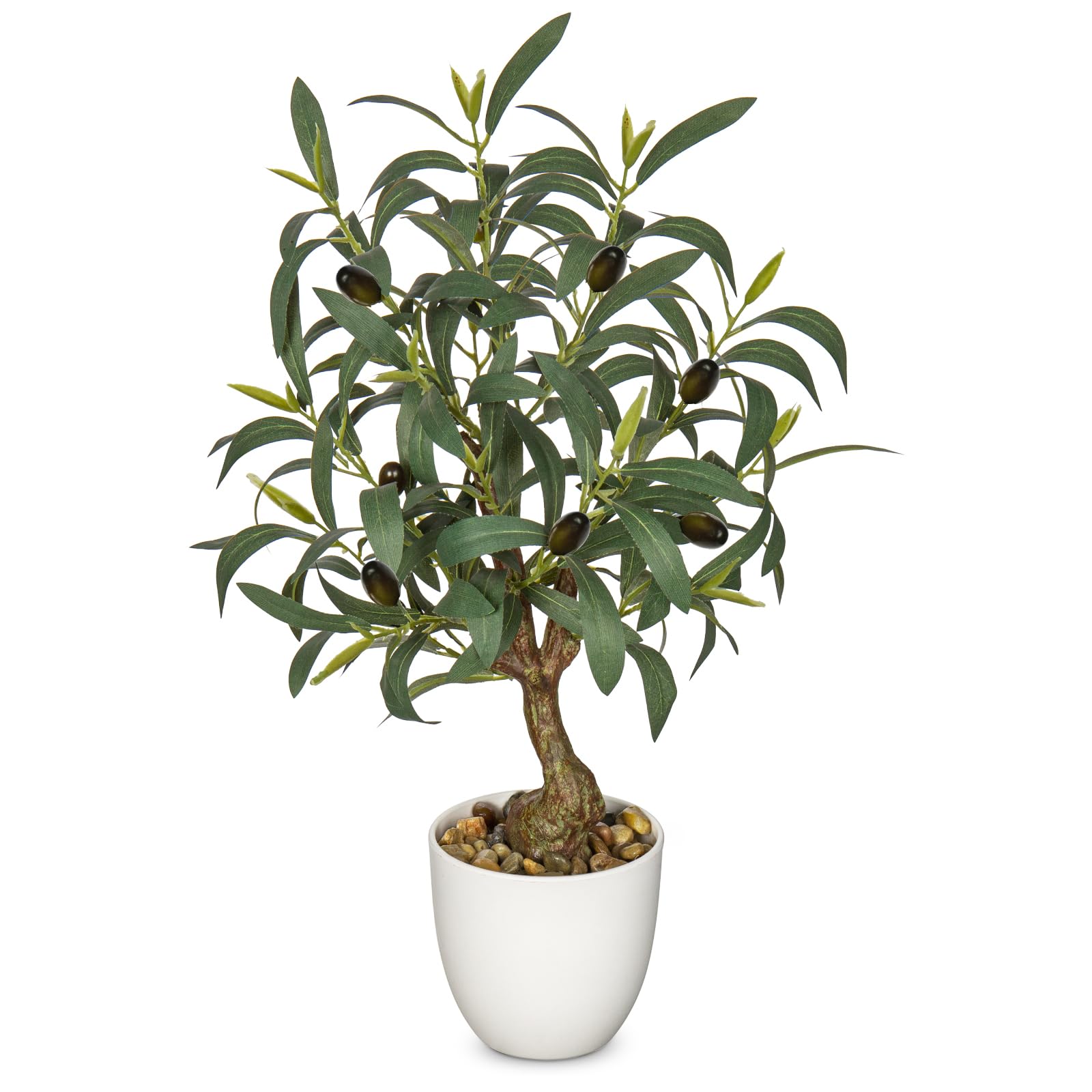 Hollyone 45CM Artificial Olive Plant in Pot, Fake Olive Potted Plant Artificial Plant, Decorative Faux Greenery with White Pot for Home Decor, Bathroom, Living Room, Kitchen, Shelf, Table Decorations