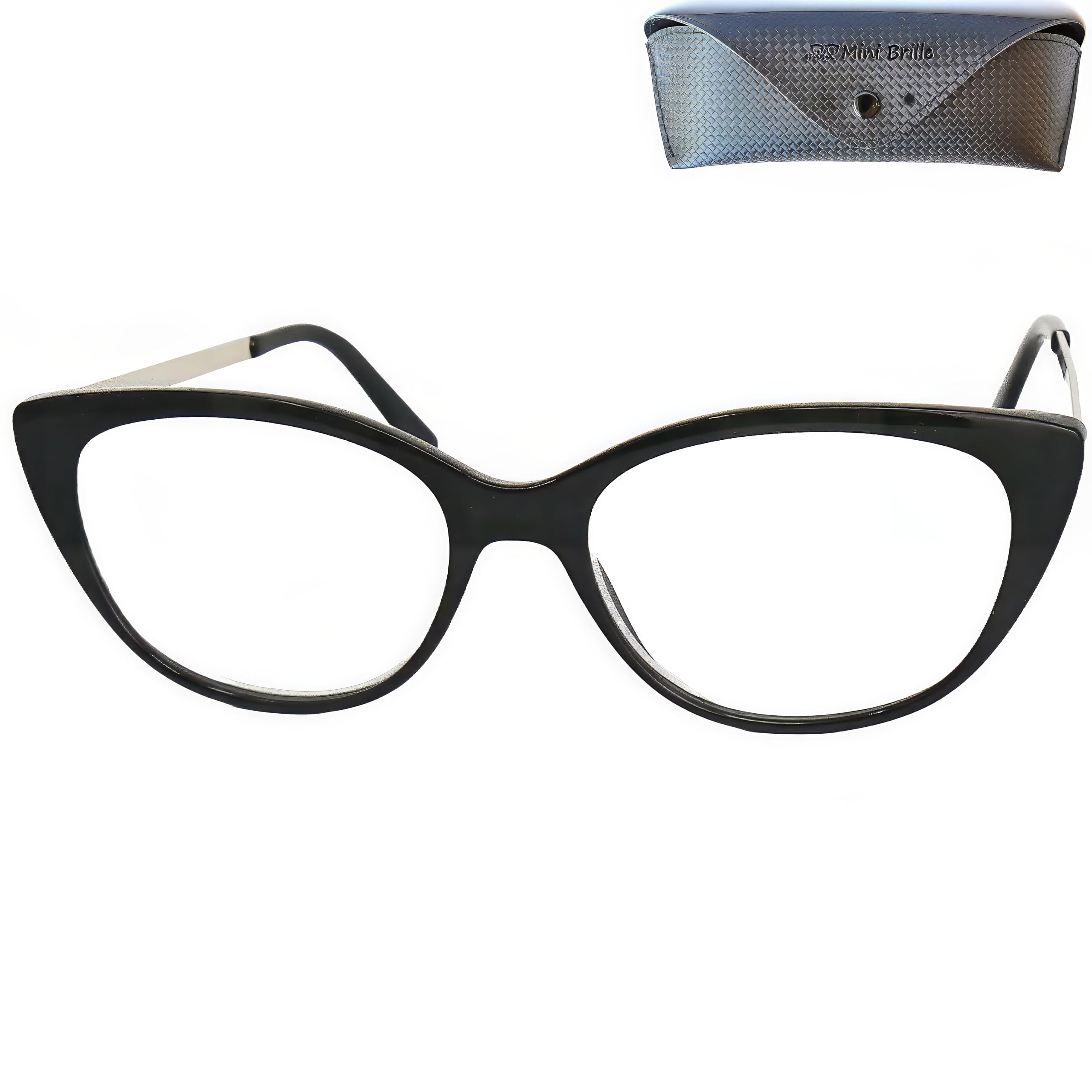 Mini Brille - Cat Eye Reading Glasses with Large Lenses, including FREE Trendy Case, Plastic Frame with Metal Temples (Black), Women Reading Glasses + 2.00 Magnification