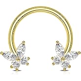 Melighting Butterfly Septum Rings 16G Daith Earrings 316L Surgical Steel Septum Jewelry Clear CZ Nose Rings Hoop Helix Earrings Cartilage Piercing Jewelry for Women