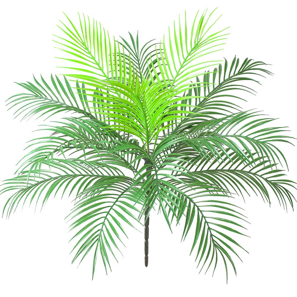Aisamco Artificial Tropical Palm Leaf Bush Artificial plant in Green 1 Pcs Plastic Areca Palm Plant 15 Leaves 63 cm Tall for Tropical Greenery Accent Floral Arrangement