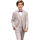 UNINUKOO Boys Tuxedo Suit Dress 3 Piece Plaid Clothes Graduation Wedding Formal Outfit Kids Suits for Teenage Boys