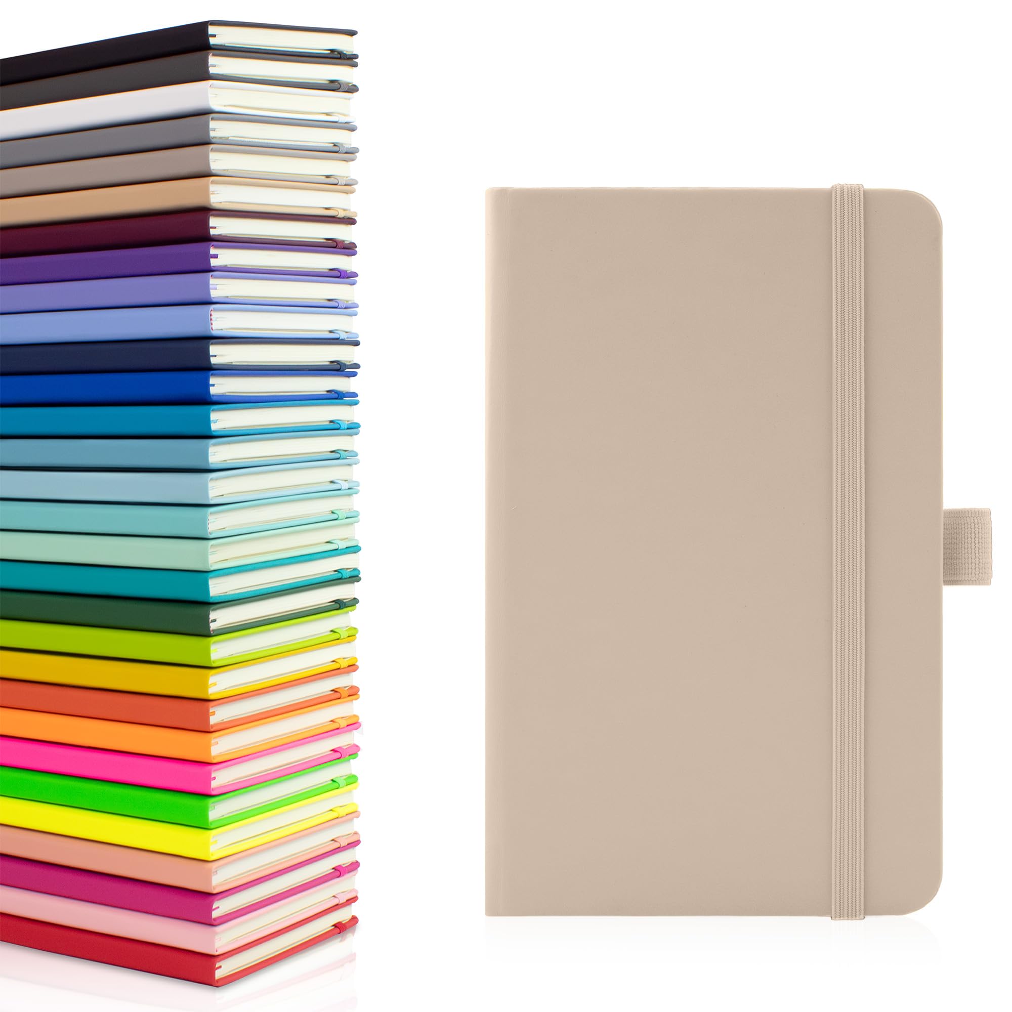 Notes London Eco A6 Notebook with Lined Pages, Pen Loop, Ribbon, Date Marks and Paper Pocket, Pocket Hardback Journal, Note, sustainably sourced paper (Pastel Mushroom)