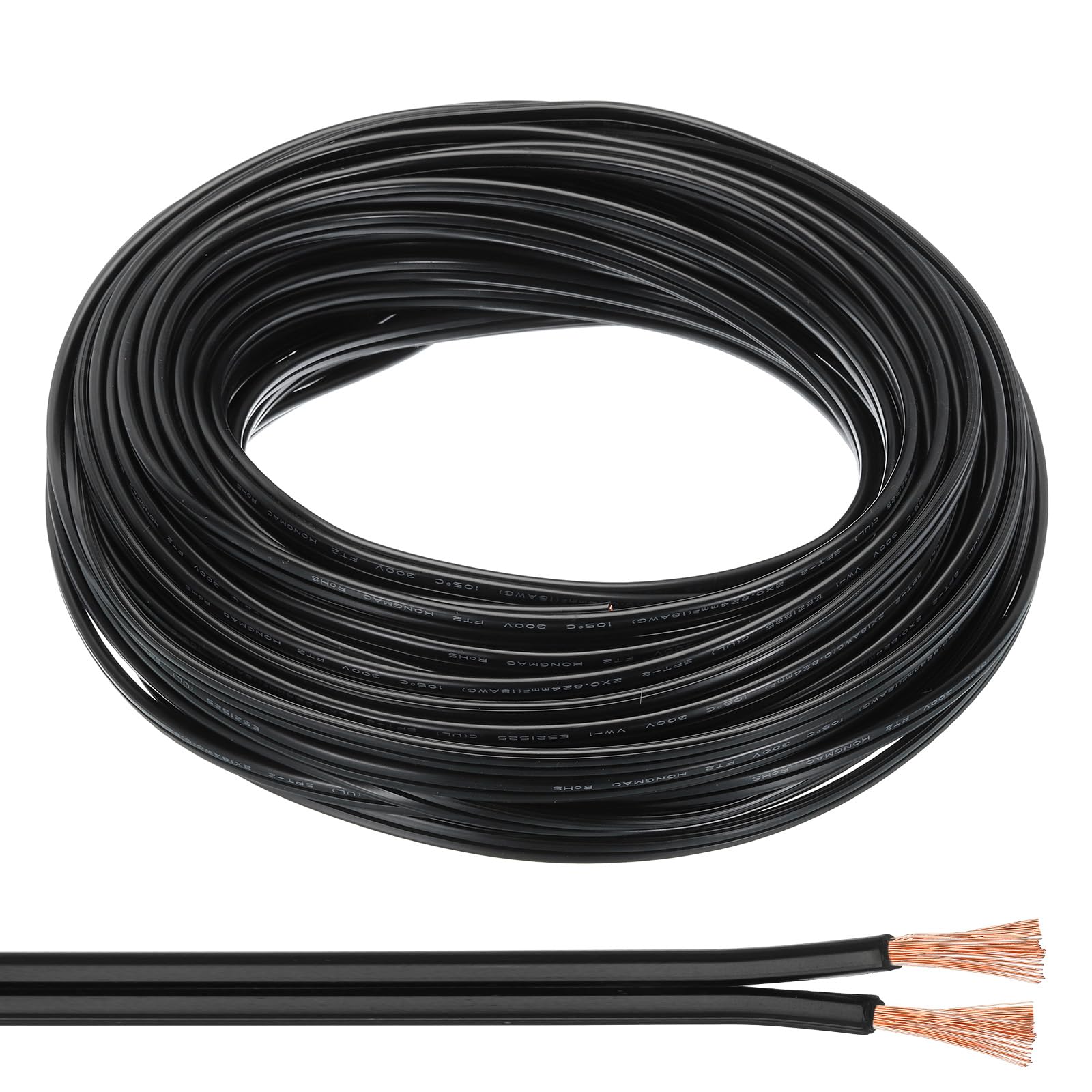 PATIKIL 100Ft 18/2 PVC Covered Wire, 300V SPT-2 Lamp Cord Insulated Heat Resistant Electronical Flexible Cable for LED Lamp Wire Audio Cable Speaker, Black, UL Listed