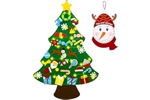 Flechllary 3ft DIY Felt Christmas Tree for Toddlers, Set Plus Snowman Advent Calendar with 33 Removable Ornaments, Wall Hanging Xmas Gift for Kids with String Lights (Batteries Not Included)