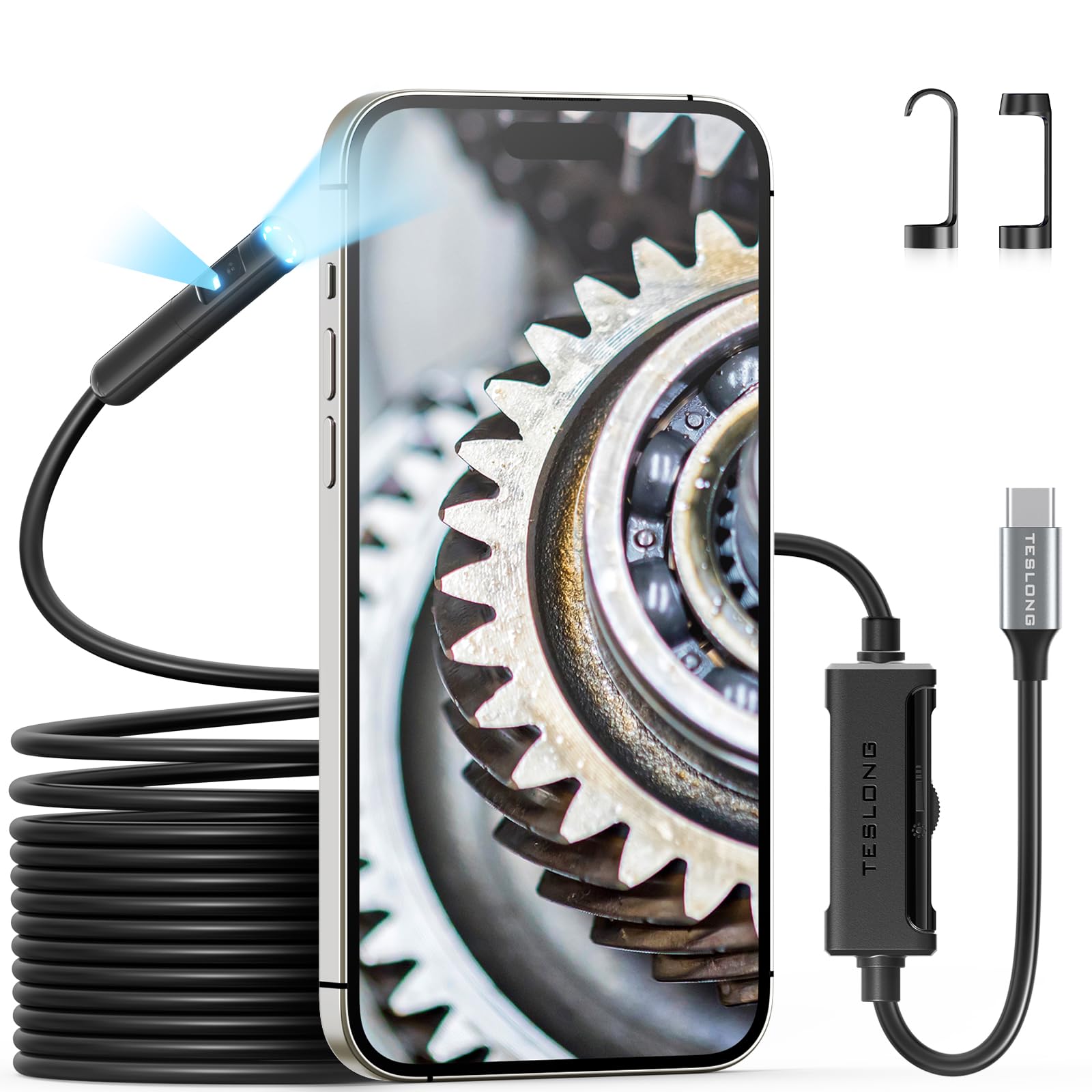 USB C Endoscope Camera with Light, Teslong 1080P HD Dual Lens Snake