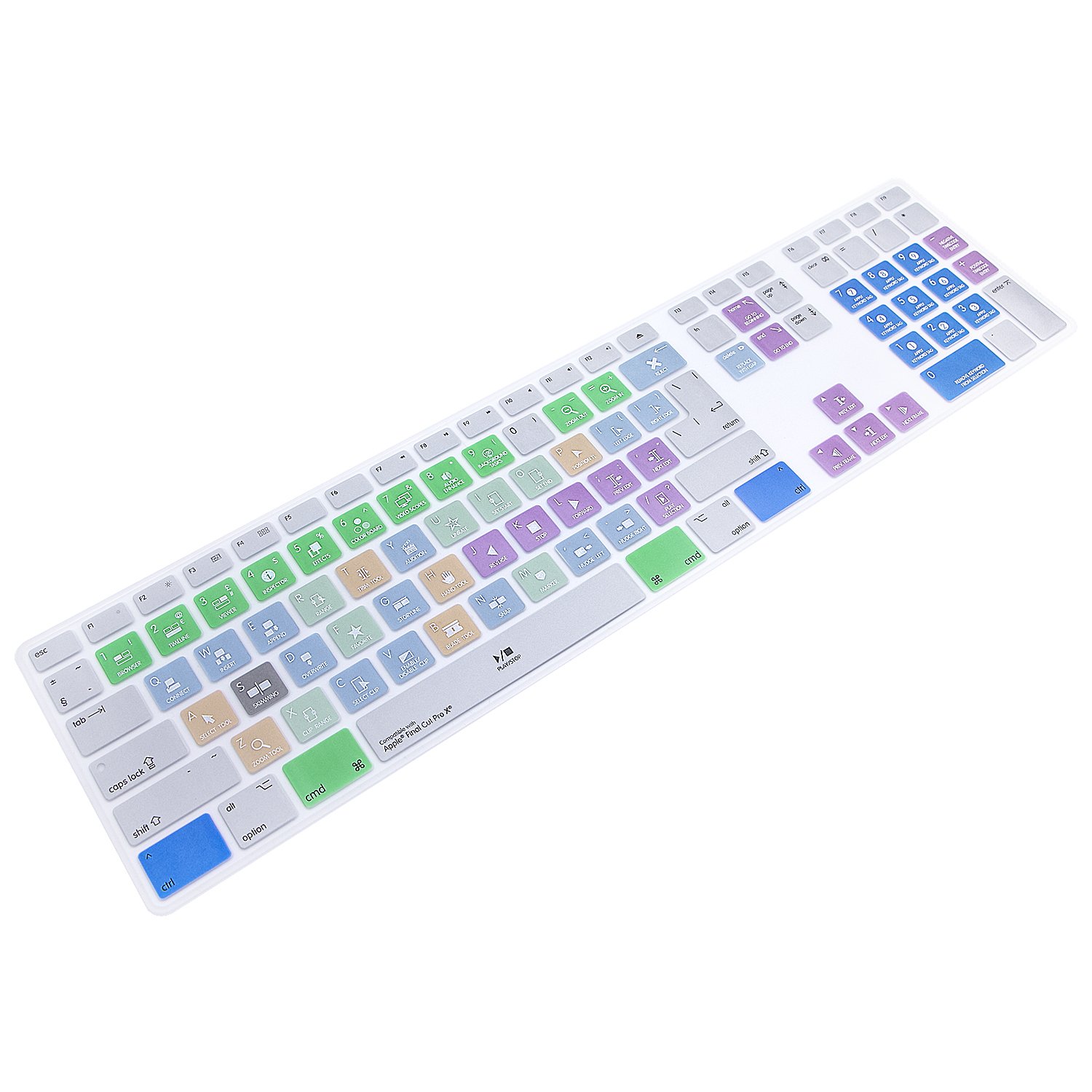 MMDW Final Cut Pro X Shortcuts Extended Layout Silicone Keyboard Protective Cover Skin for iMac G6 Aluminum Wired Keyboard MB110B/B (A1243) Numeric Keypad EU/US Version
