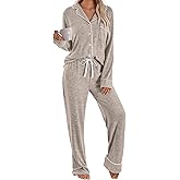 LILLUSORY Women's Long Sleeve Pajama Set - Soft Button-Down Top & Comfortable Drawstring Pants with Pockets