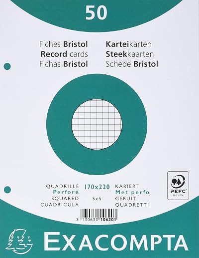 Exacompta Bristol Squared Records Cards 170x220mm 205gsm Pack 50