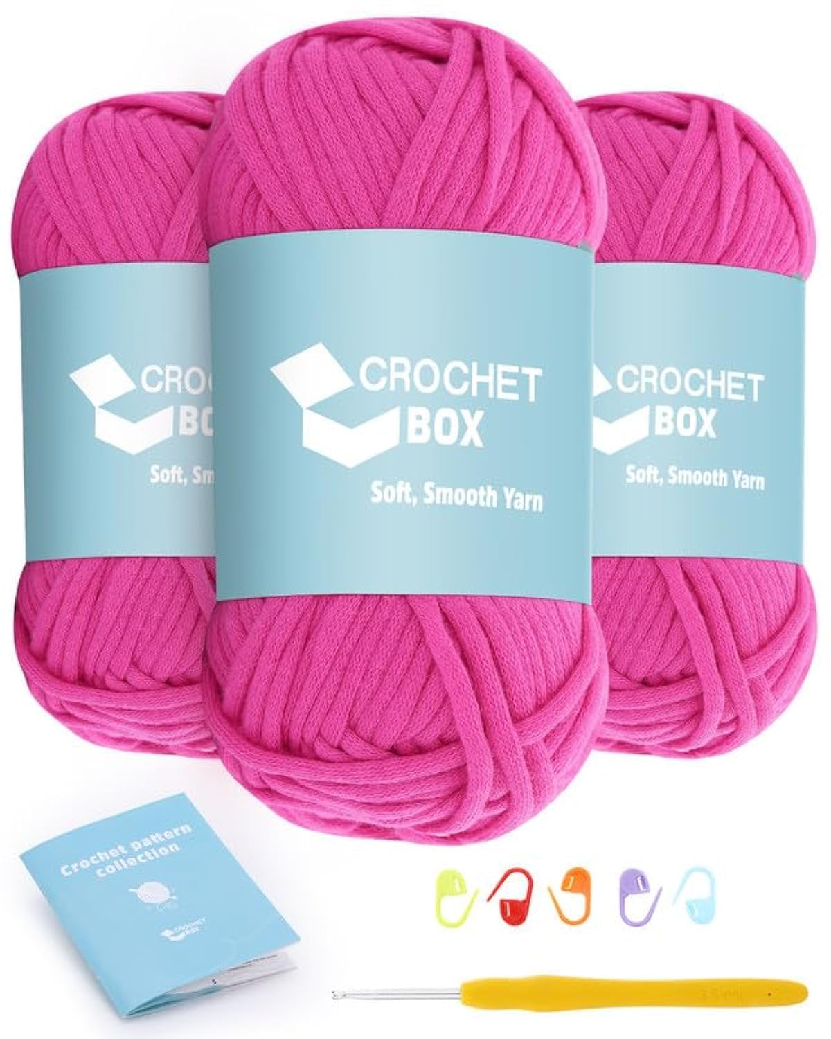 CROCHET BOX Crochet Yarn for Beginners: Medium Worsted #4, Easy Learn to Crochet, Smooth Magenta Yarn, Classic Color, Includes Hook & Pattern — image 1