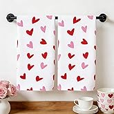 JarThenaAMCS 2Pcs Valentine' s Day Hand Towels Love Heart Kitchen Towels Valentines Decorative Dish Bath Towel for Home Bathroom Kitchen Decor 13.7'' x 29.5''