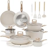 Garvee 21 Piece Non-Stick Pots and Pans Set Ceramic Cookware | Frying Pans, Saut&eacute; Pan, Saucepan, Stockpot, Steamer, Compatible with Gas, Induction, Cream White