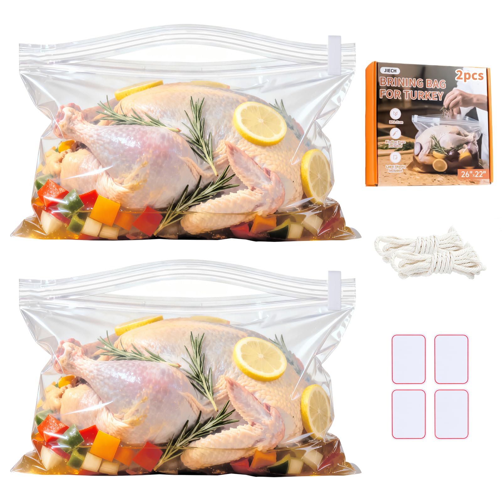 Photo 1 of *2 pack* Turkey Brine Bag, 2 Pack Extra Large 26"×22" Holds up to 35LB, Thickened Leakproof Double Zipper Brine Bags for Turkey, Pork, Beef, Includes String and Date Label – Ideal Turkey Brine Kit with Bag