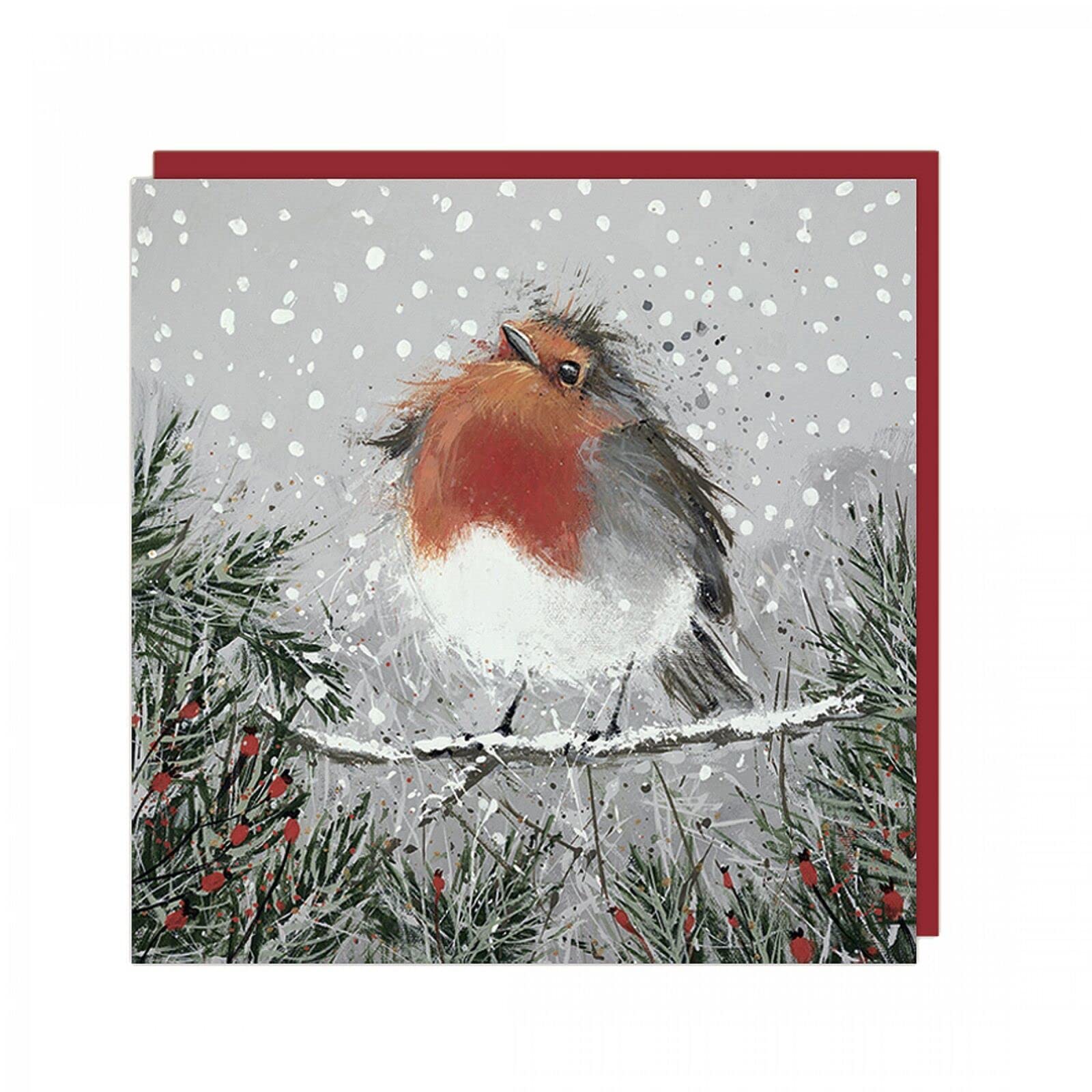 ArtBeat Pack of 6 Charity Christmas Cards - 'Christmas Pudding' - Lovely Design with Robin on a Snowy Branch - Foil Finish - 6 Cards of 1 Design