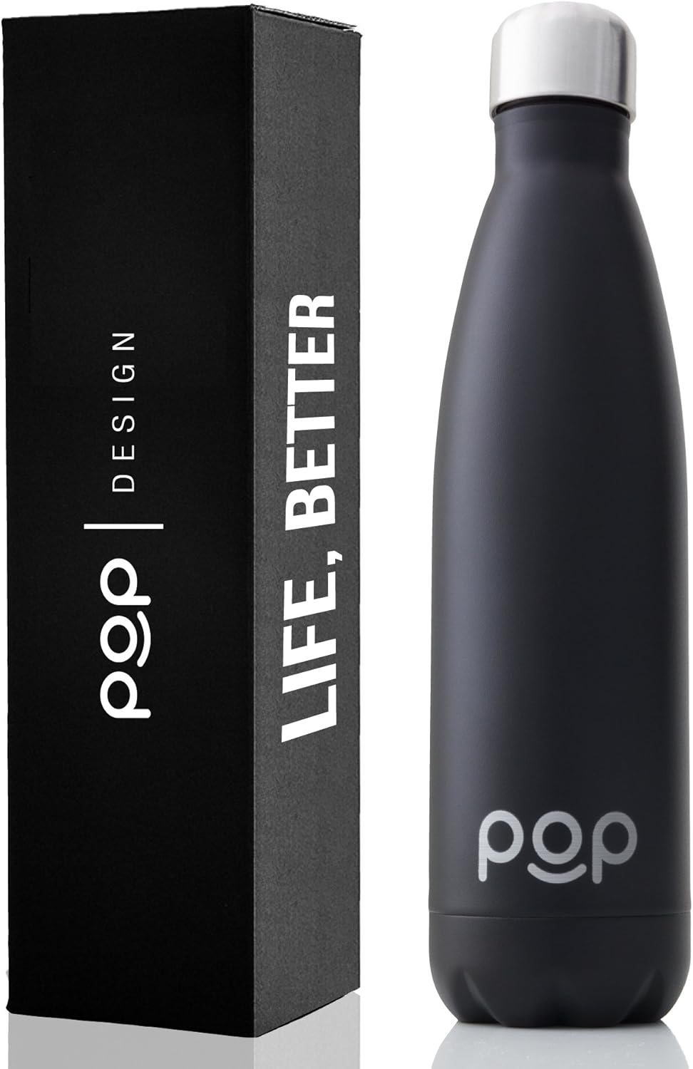 Stainless Steel Vacuum Insulated Thermos Flask By Pop Design Keeps Your Drink Cold Up To 24h And Up To 12 Hours Hot Water Bottle Is Not Leak Proof And Black Cm