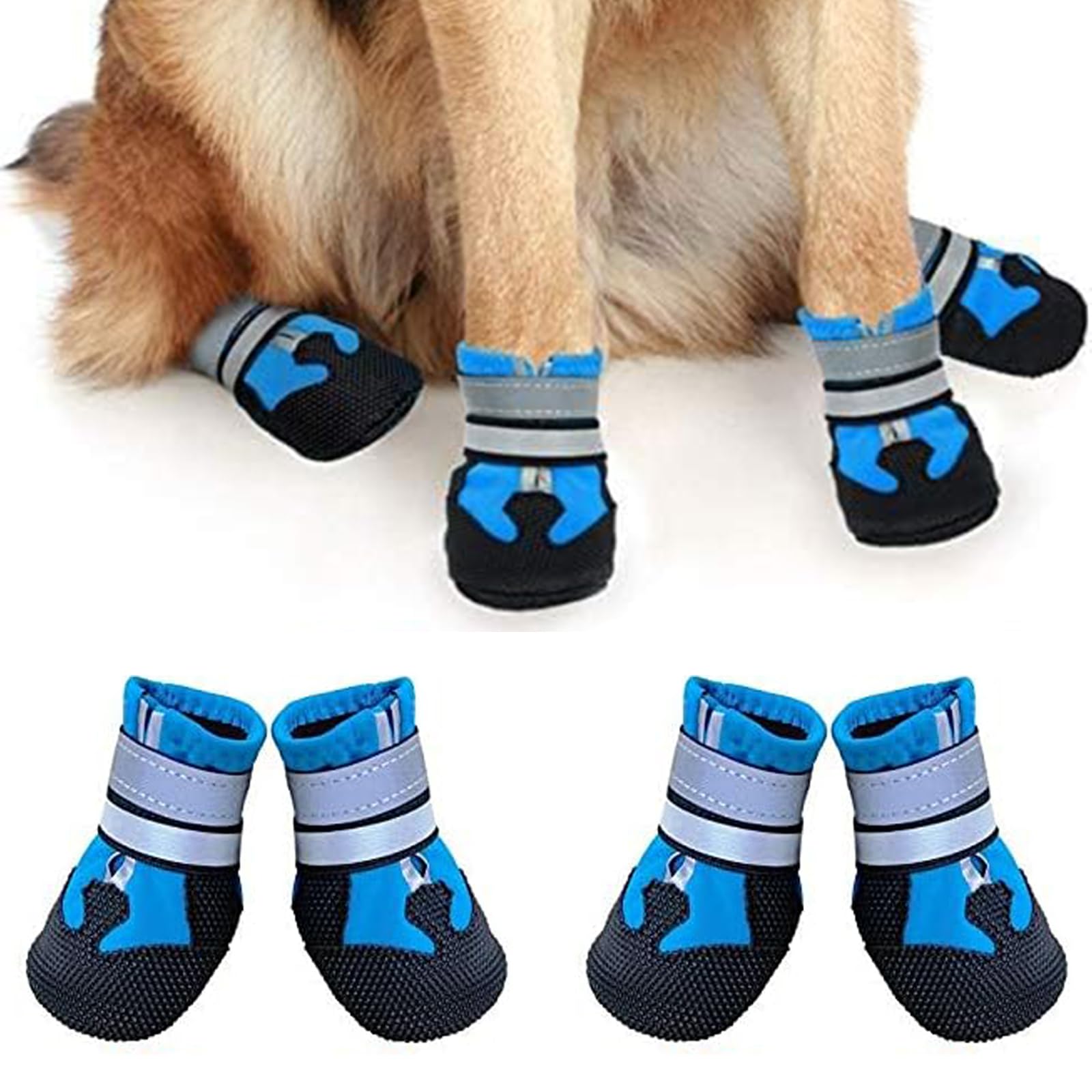 iPobie 4 Pieces Dog Protection Boots, Dog Breathable Shoe Non-Slip Slipper Dog Boots