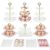 Pack of 10 NWK Cake Stand Set, with 3 x Two-Tier and 3 x Three-Tier Cupcake Stands, 4 x Appetizer Trays, for Birthday Baby Bridal Shower Party (Gold)