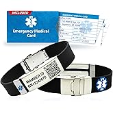 QR Code Medical Alert Bracelet for Men and Women – Customizable Waterproof Silicone Medical ID Wrist Band, Adjustable with Emergency Card & Lifetime Access to Personal Health Record (PHR) - Black