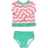 RuffleButts Baby/Toddler Girls Long Sleeve Rash Guard UPF50+ Sun Protected Bikini Swimsuit