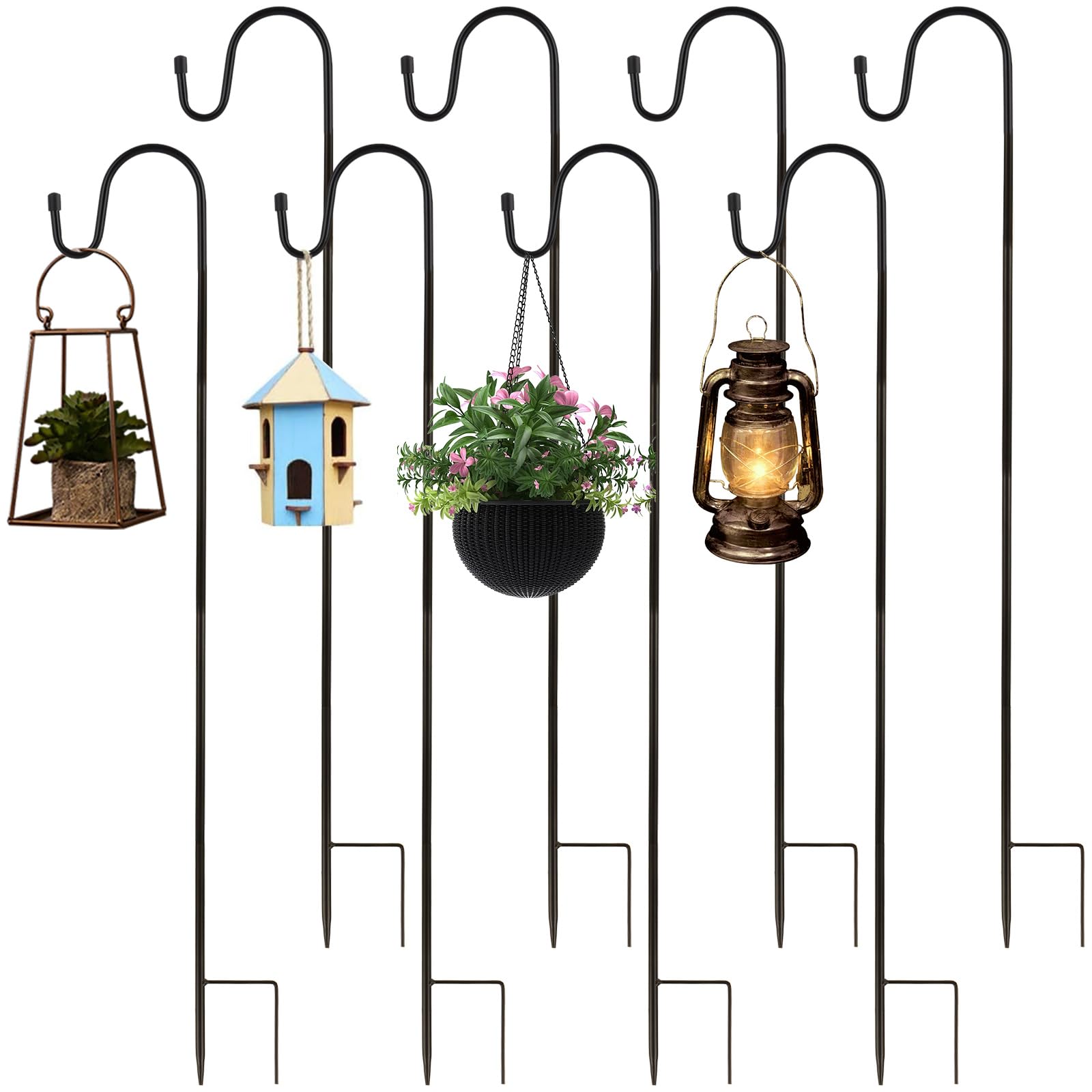 YOUNTHYE 8 Pack Shepherd Crook Hooks, 90 cm/35 inch Height Adjustable Shepherds Hooks for Garden Lights, Lanterns, Plant Baskets, Shepherds Crooks with Metal Base