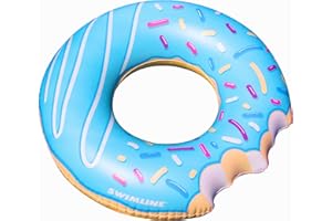 Swimline Blue Donut Pool Ring – Inflatable Lounge Float with Fun Design for Adults & Teens – Durable Vinyl Ring for Pool, Lake, or Beach – Easy to Inflate and Store