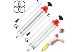 Lothee 2 Pack 500cc Automotive Fluid Extractor Pump Oil Extractor Hand Syringe Pump with Hose Manual Suction Vacuum Fuel Car Transfer for Power Steering, Hydraulic Fluid(Red)