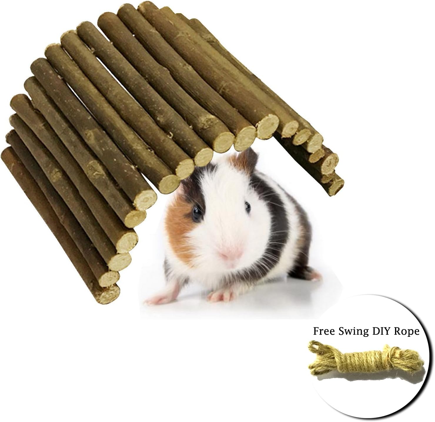 ShangjingMeixie Handmade Wooden Hideout Bridge For Small Animals Chew Sticks Toys for Squirrel,Guinea Pigs,Chinchilla,Wood Medium