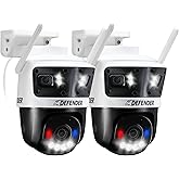 Defender AI Powered 3K+ Guard WiFi Tri-Lens PTZ Plug-in Power Outdoor Security Camera, 3-in-1, 360°, 8X Zoom, Human/Vehicle AI Detection, Blue/Red LED, WiFi 6, Works w/Guard App, 2 Pack