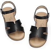 Athlefit Girls Sandals Kids Open Toe Flat Sandals Ankle Strap Dress Shoes for Toddler Little Big Kid