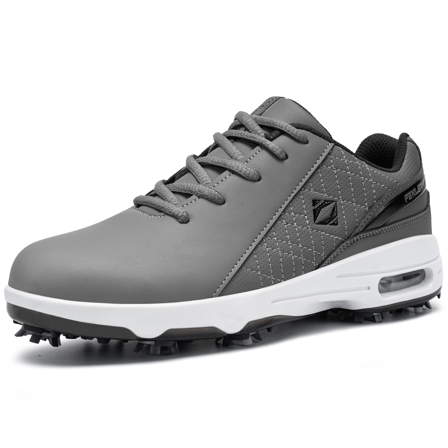 FENLERN Mens Golf Shoes Waterproof Spiked Comfortable F025 Black