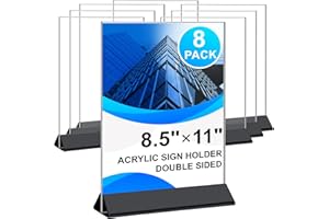 DUNGU 8 Pack Acrylic Sign Holder 8.5 x 11,Vertical Double-Sided Flyer Display Stands, Clear Tabletop Sign Holder, Plastic Table Menu Stand, Clear Picture Paper Frames for Restaurants Office Store Show Fair