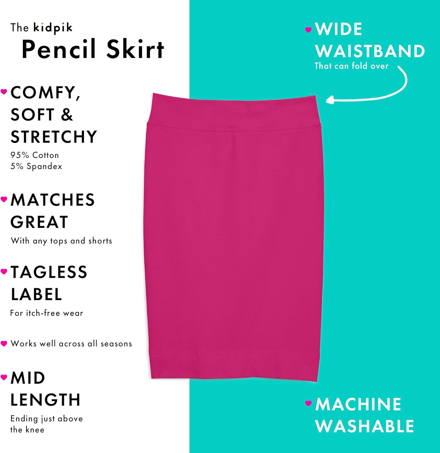 KIDPIK 3-Pack Pencil Skirts - Knee Length Skirt for Girls 4 Years & Up - Comfy Modest Clothing - 3 Colors/Set -: Clothing