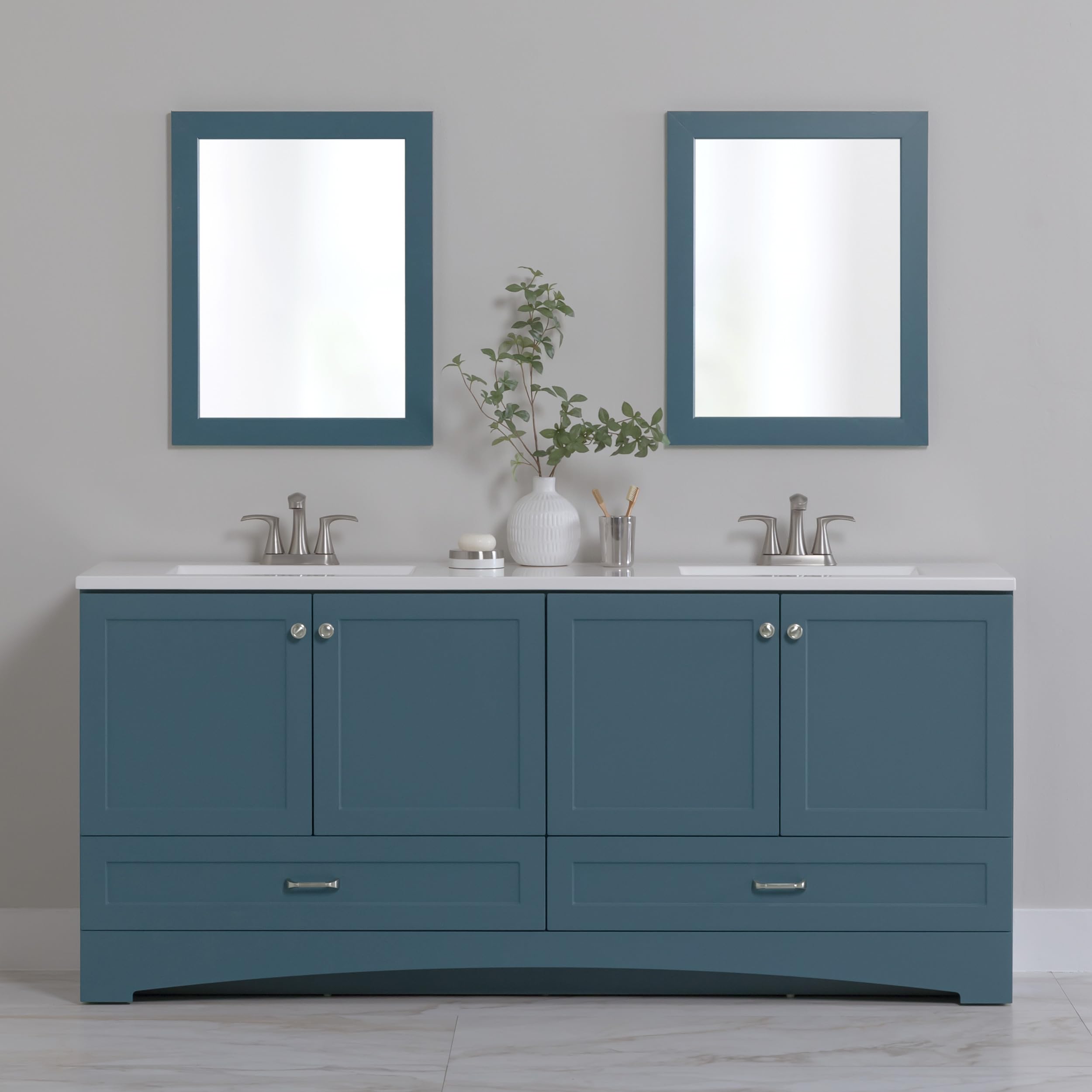 Photo 1 of ***MAY NEED A TRUCK****HEAVY ITEM****Spring Mill Cabinets Emlyn 72 Inch Double-Sink Bathroom Vanity with White Top, 2 Cabinets, 2 Drawers, 72.5" W x 18.75" D x 32.89", Admiral Blue