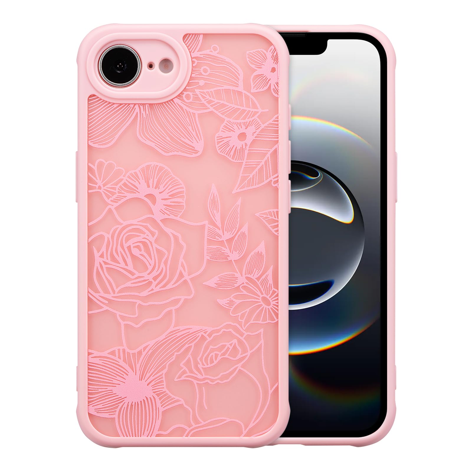XIZYO for iPhone 17e/iPhone 16e Case, Floral Rose Cute Phone Case for Women Girls Aesthetic Pattern Print Slim TPU Bumper Shockproof Protective Cover for iPhone 17e/iPhone 16e 6.1 Inch, Pink