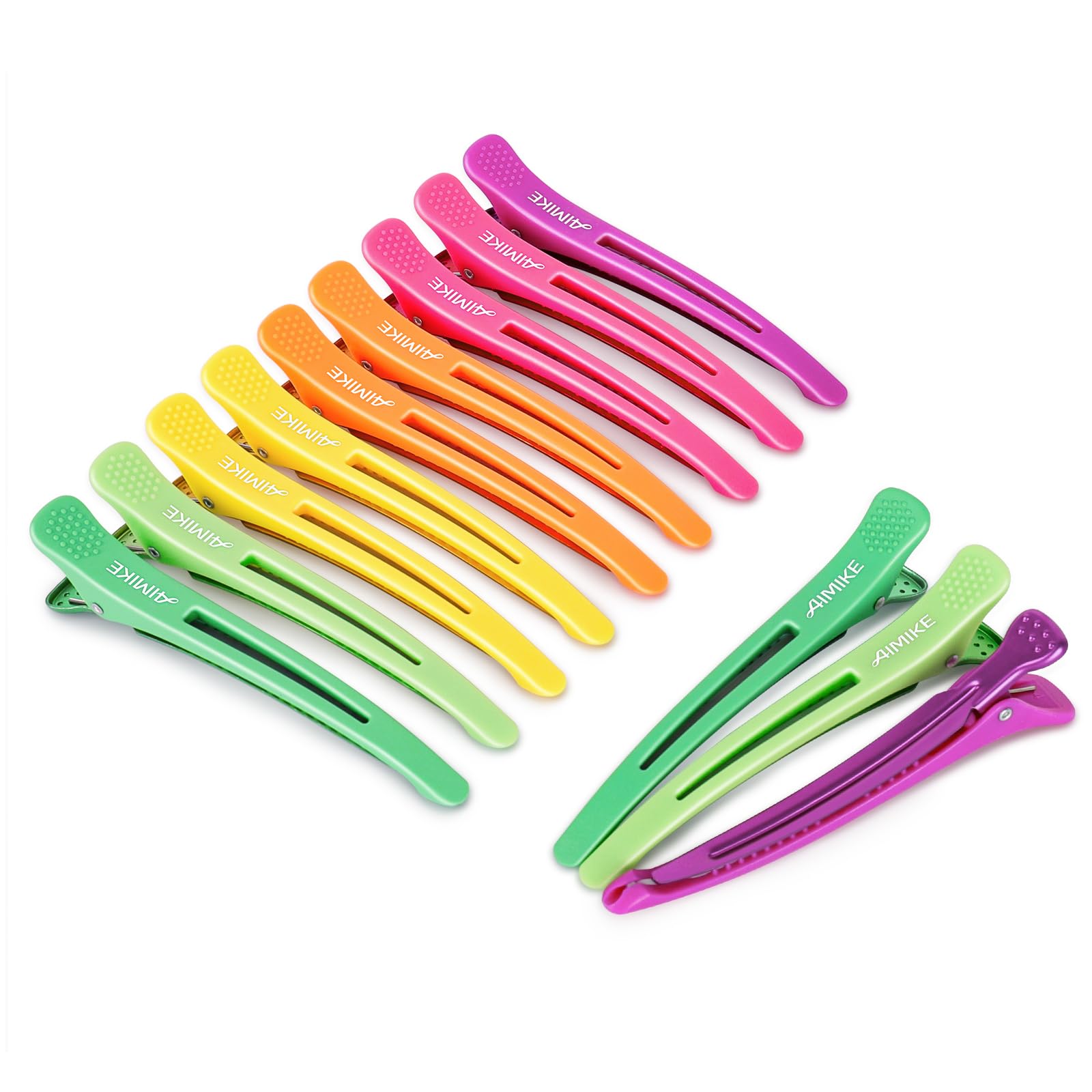 AIMIKE 12 Sectioning Hair Clips,Professional Hair Clips for Styling,Non Slip No-Trace Hairdresser Clips with Silicone Band,Salon and Home Crocodile Clips for Hairdresser, Women,Men- Neon Color 10.9cm