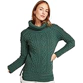 Carraig Donn - Ladies - 100% Soft Merino Wool - Cable Knit Sweeter Vented Roll Neck Irish Jumper