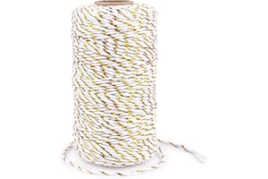 G2PLUS White Gold String - 2MM 328ft Bakers Twine for Gift Wrapping, White Cotton and Gold String DIY Crafts, Wedding, Christmas Party Decor