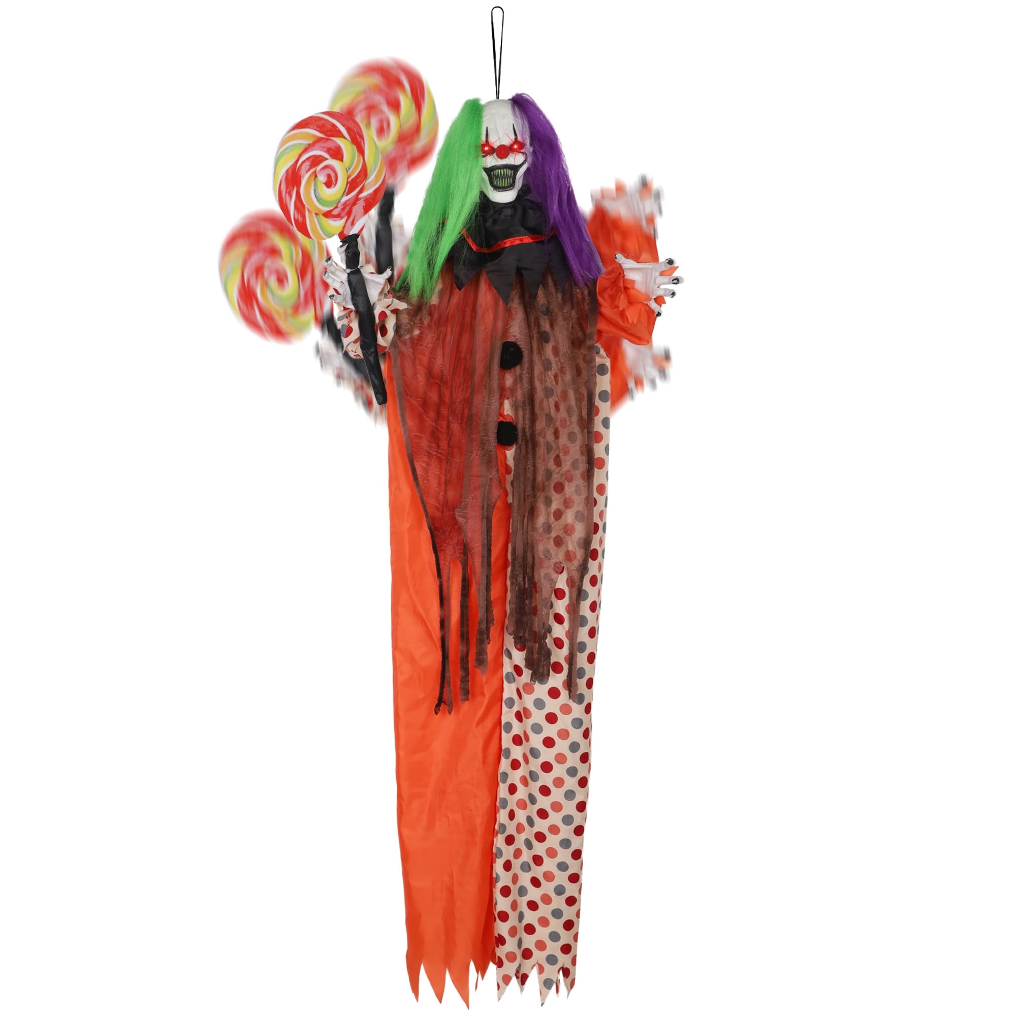 Photo 1 of Prsildan Halloween Hanging Clown Decorations Outdoor Scary Animated Clown Halloween Props with Creepy Sound, Motion Activated, Red Light Up Eyes for Indoor Outside Yard Holiday Décor