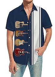 Guitar Shirts for Men Bowling Vintage Short Sleeve