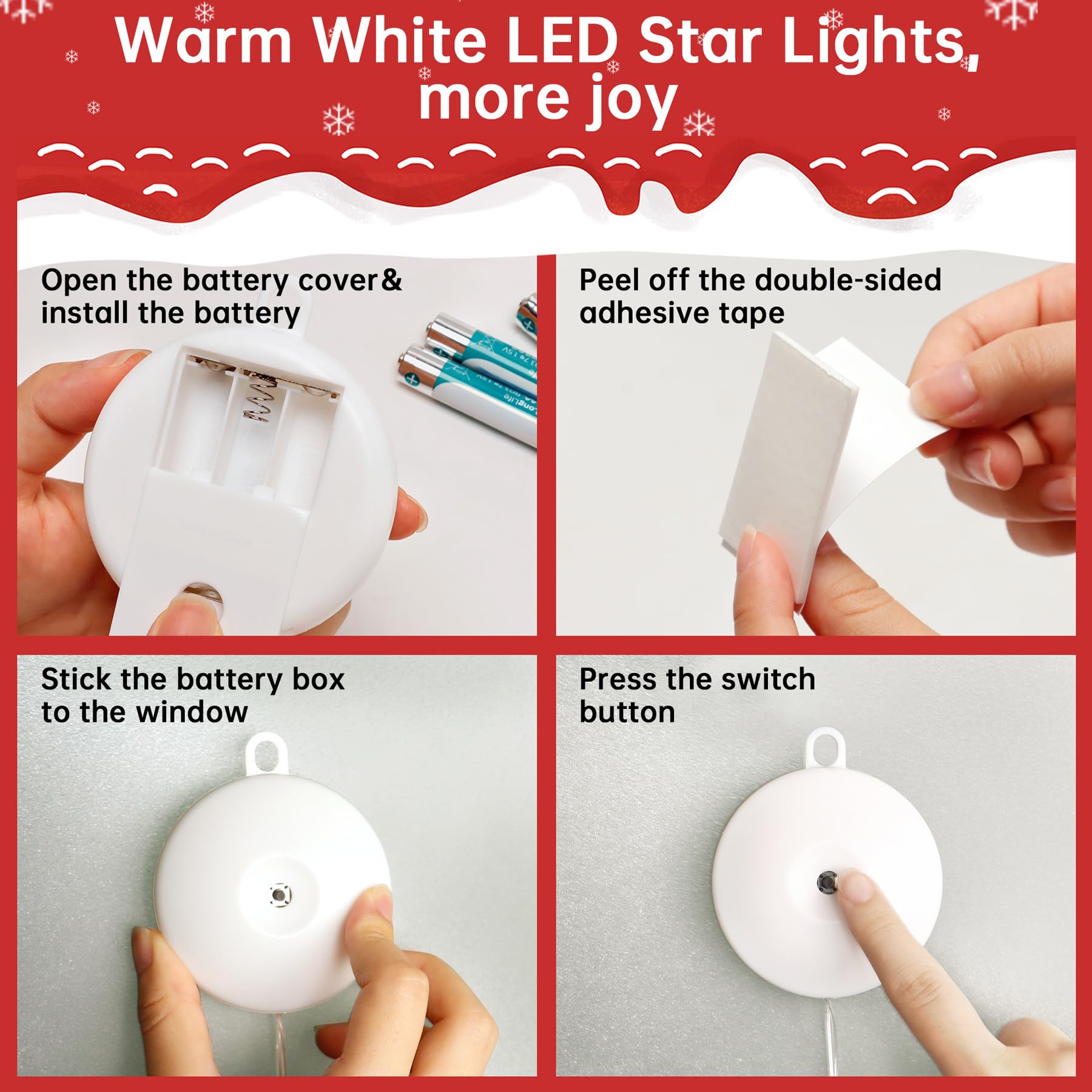 Aourow 3 Stück LED Sterne Weihnachtsbeleuchtung, Weihnachtsdeko Fenster Batteriebetriebene mit Doppelseitiges Klebeband,2 Modi Warmweiß Weihnachtsstern Innen für Weihnachten, Fest,Party,Hochzeit