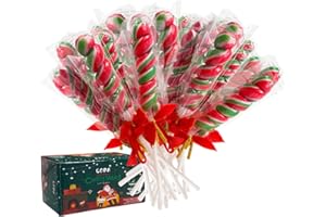 EORA 32 Pack Red-and-Green Twisty & Swirl Lollipops with Red Ribbon Bow, Festive Twist Lollipops Candy Individually Wrapped Bulk, Candy Lollipop Suckers for Christmas Stocking Stuffer & Candy Gifts