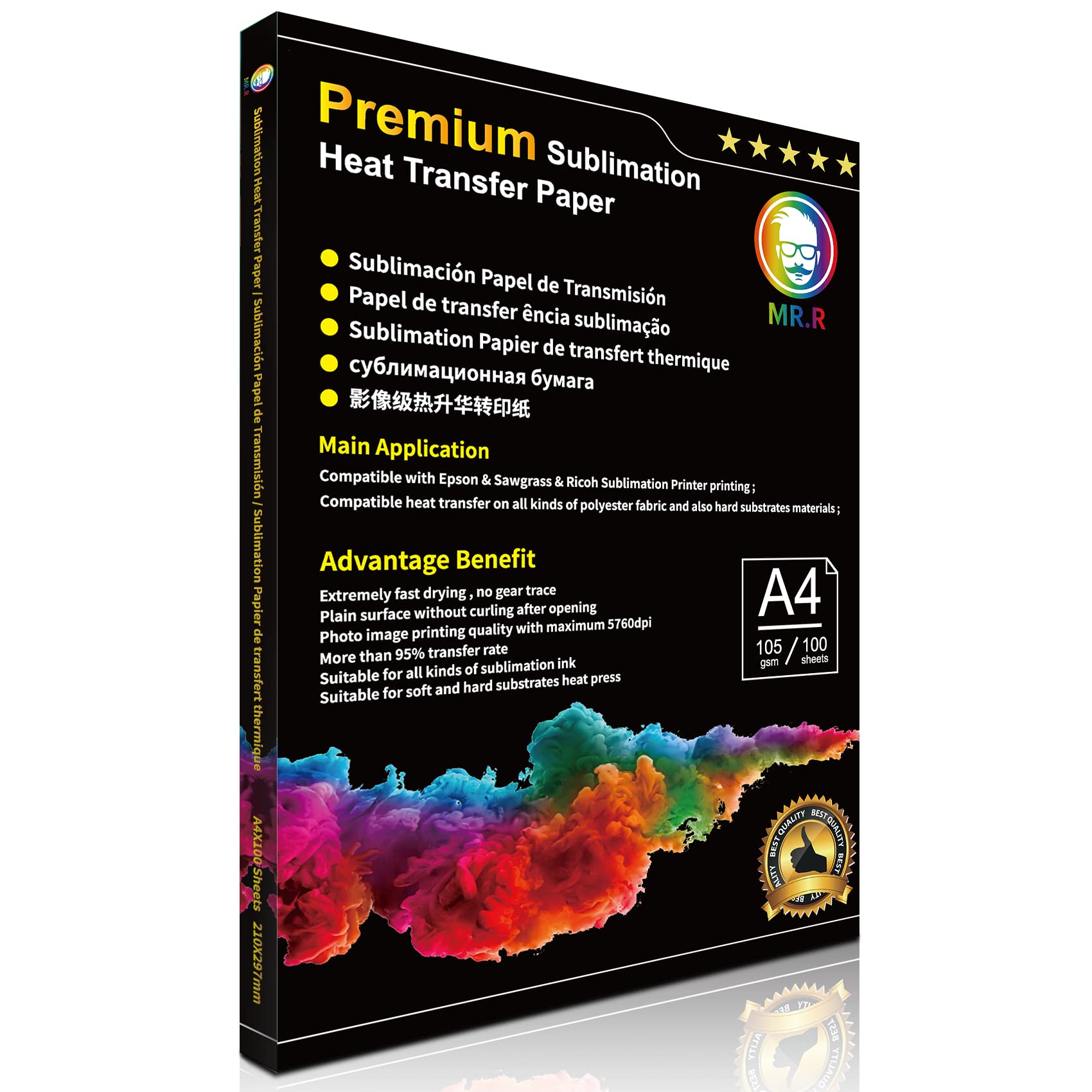 MR.R Sublimation Heat Transfer Paper 105gsm A4 210 x 297mm Pack of 100 Sheets Compatible with EPSON, SAWGRASS, RICOH, Brother Sublimation Printer