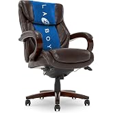 La-Z-Boy Executive Ergonomic Office Chair with Lumar Support, Leather Chair | Bellamy, Wood Arm Base, Back Pain Relief, Memory Foam Seat Cushion, Adjustable Height &amp; Tilt, Home Office Gaming Chair, Brown
