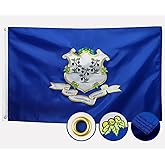 Double Sided Connecticut State Flag 3x5 Outdoor The Longest Lasting CT Flags Heavy Duty 210D Nylon, Sewn Stripes, Embroidered, Stronger Brass Grommets,4 Stitched Hemming, Perfect for Outside