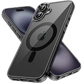JETech Magnetic Case for iPhone 16, Black | Compatible with MagSafe, Shockproof Phone Bumper Cover, Scratch Resistant, Clear Back