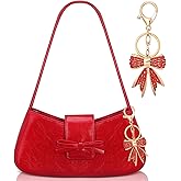 Abbylike Bow Shoulder Bag for Women with Rhinestone Bow Charm Handbag Y2k Purse Leather Clutch Cute for Valentine's Day Gift
